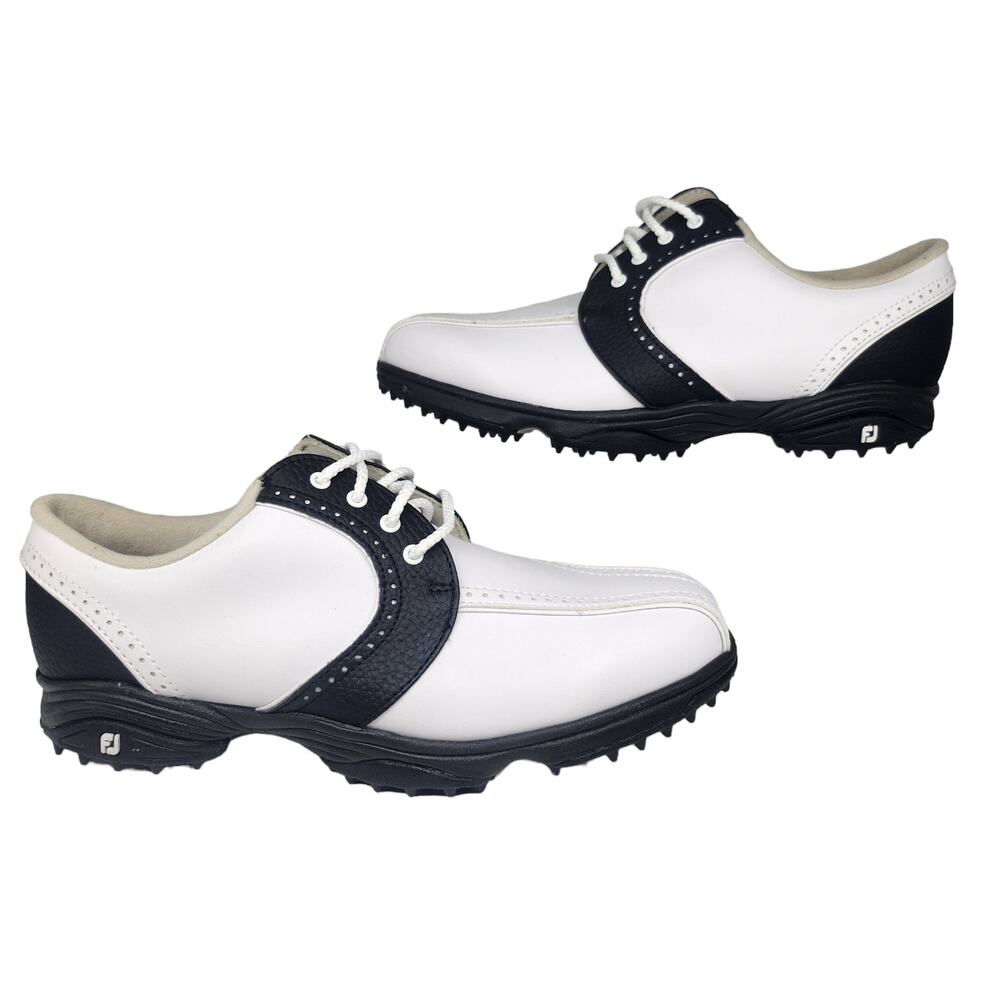 FootJoy GreenJoys Womens 7 Golf Shoes White Black Leather Soft Spikes Like New